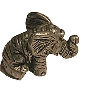 Miniature Elephant Figurine Pewter Trunk Up Tiny